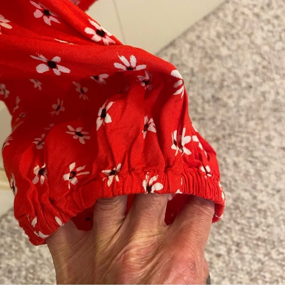 ZARA Red Floral Flowy Crop Top Shirt Tie Front Summer Beach Flirty Size Small - Picture 6 of 7